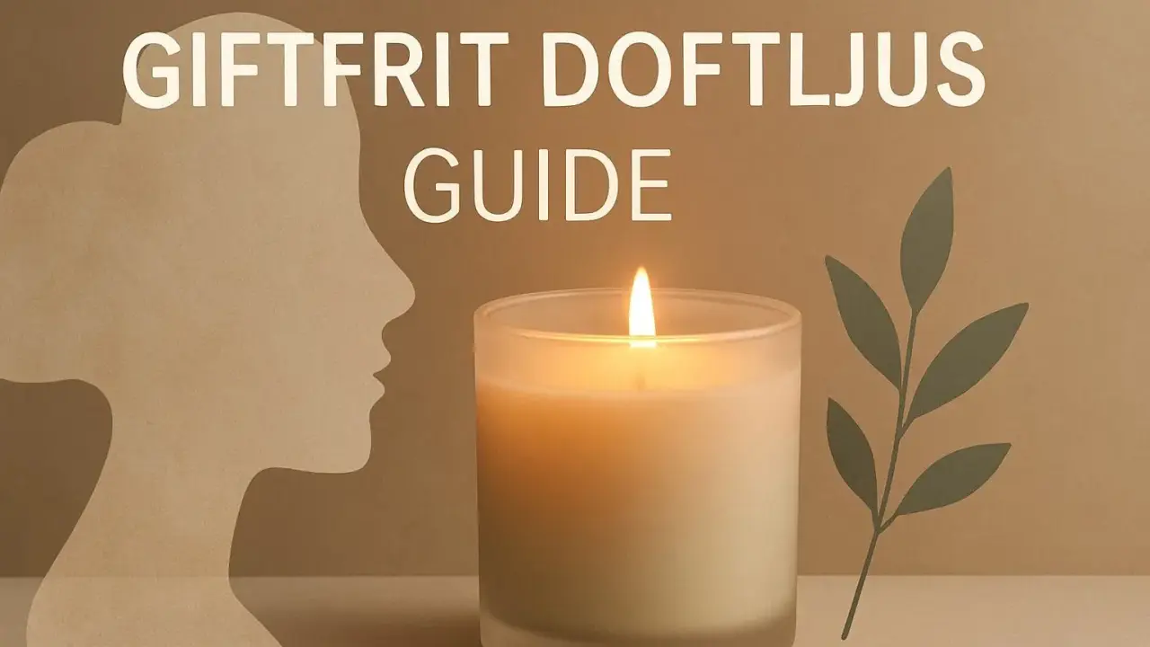En guide till naturliga doftljus. En tänd ljus i ett frostat glas står bredvid en silhuett av ett ansikte.