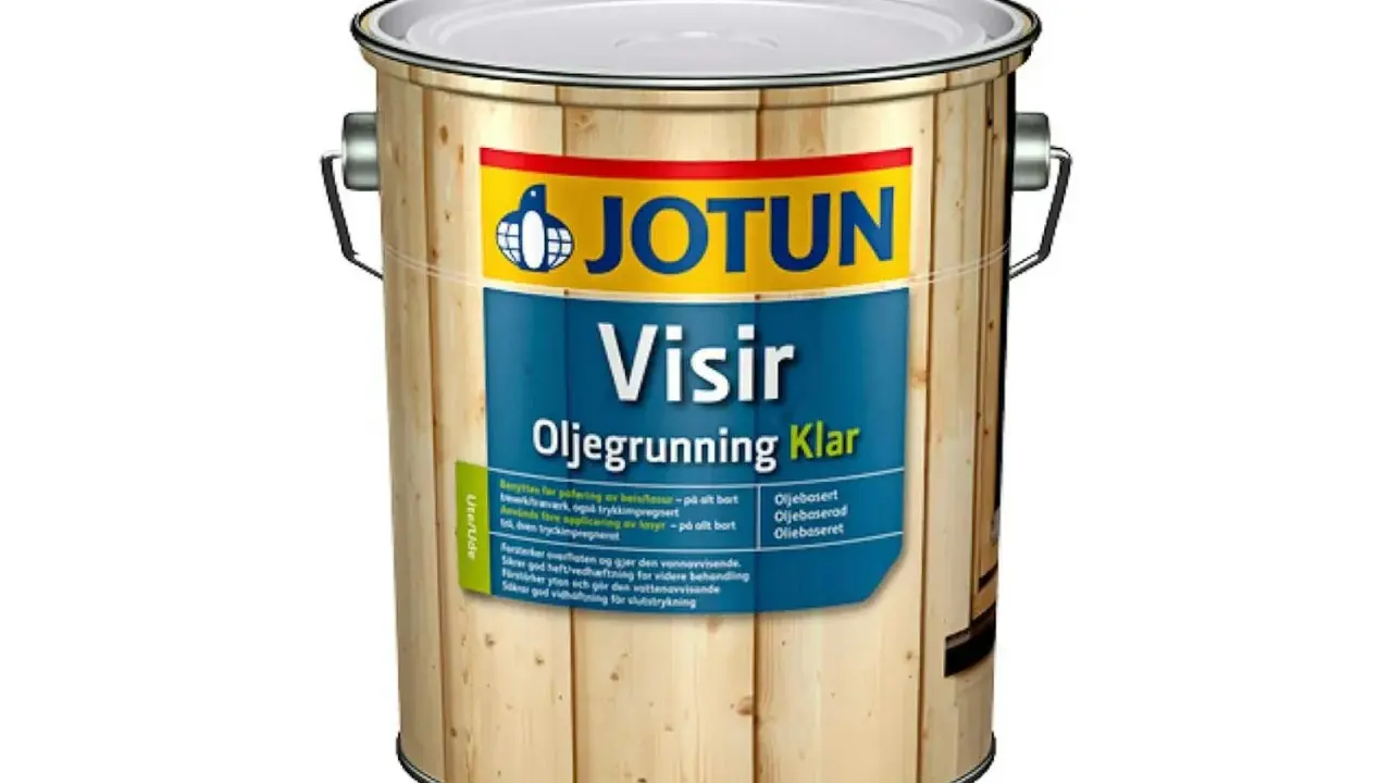 Jotun Visir Oljegrunning Klar, en grundolja innan målning för träytor utomhus.