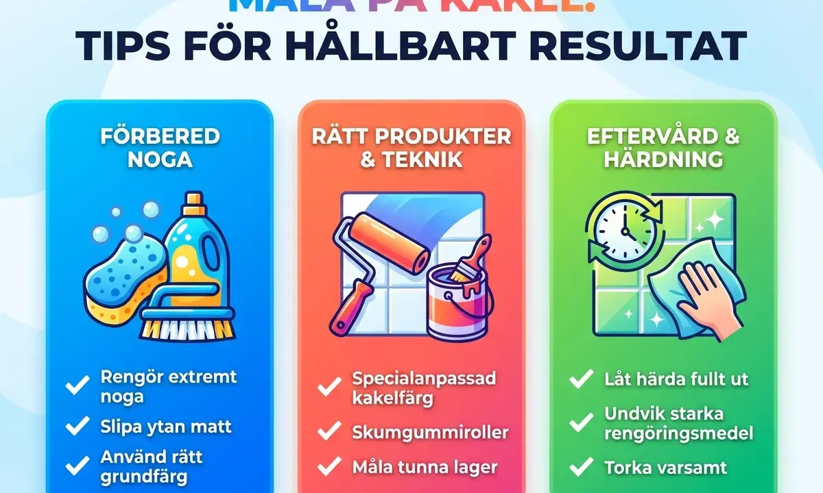 Tips för att måla kakel och kakelfog: förbered, använd rätt produkter som specialanpassad kakelfärg och skumgummiroller, samt sköt eftervård och härdning.