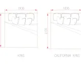 Ritning av en king size säng och en California king size säng med mått.