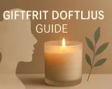 En guide till naturliga doftljus. En tänd ljus i ett frostat glas står bredvid en silhuett av ett ansikte.