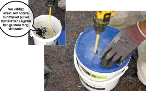 Blanda pulver för att behandla betongskiva. Var noggrann med mängden pulver för att undvika färgskillnader.