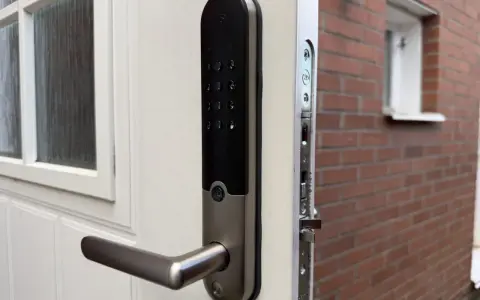 Ett modernt Yale Doorman V2N-lås på en vit dörr, redo att styras via app.