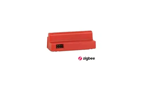 Röd Yale Doorman Zigbee-modul med sex stift.