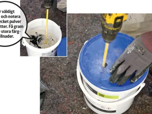 Blanda pulver för att behandla betongskiva. Var noggrann med mängden pulver för att undvika färgskillnader.
