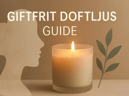 En guide till naturliga doftljus. En tänd ljus i ett frostat glas står bredvid en silhuett av ett ansikte.
