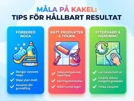 Tips för att måla kakel och kakelfog: förbered, använd rätt produkter som specialanpassad kakelfärg och skumgummiroller, samt sköt eftervård och härdning.