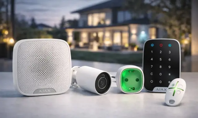 Säkerhetssystem från Ajax: siren, kamera, smart kontakt och kontrollpanel. Trygghet för ditt hem.
