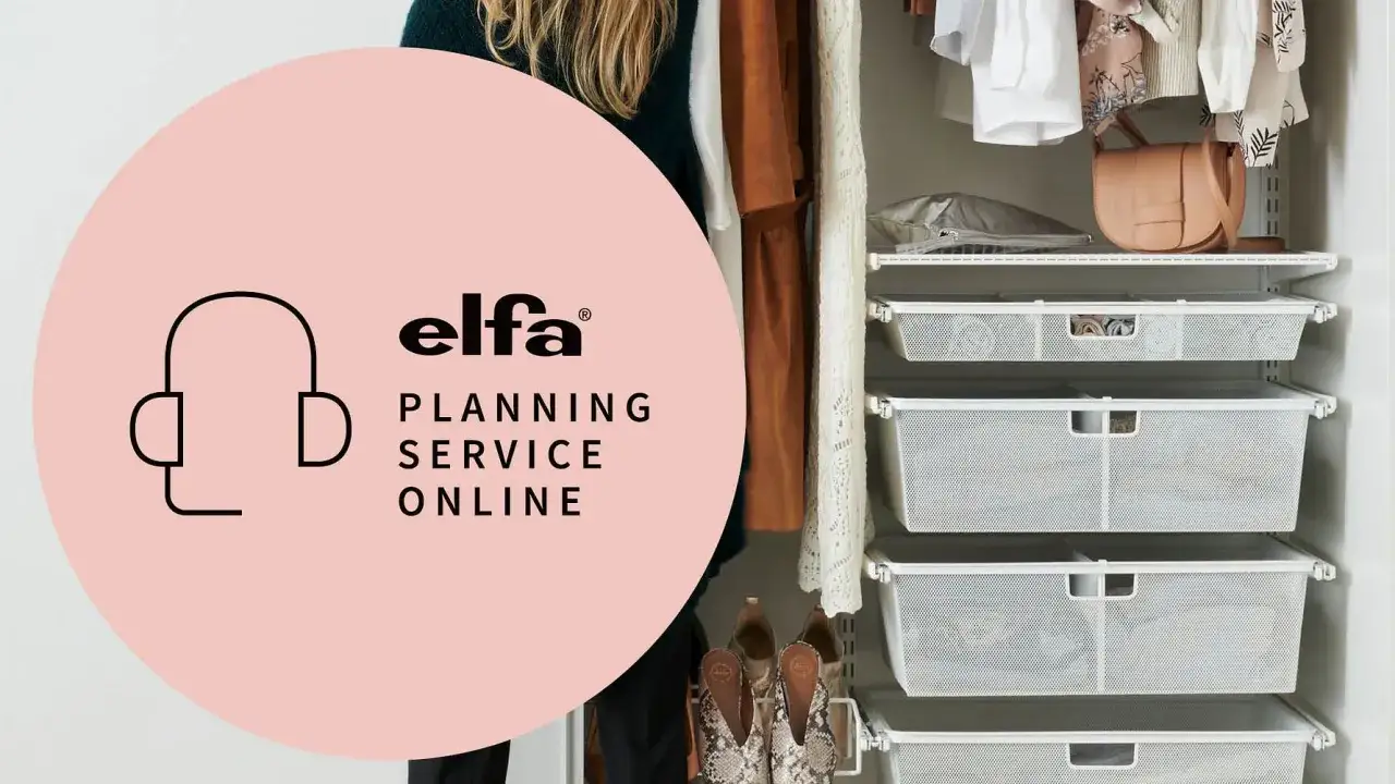 Planera din garderob med Elfa. En person hj&auml;lper dig att bygga ditt Elfa-system online.